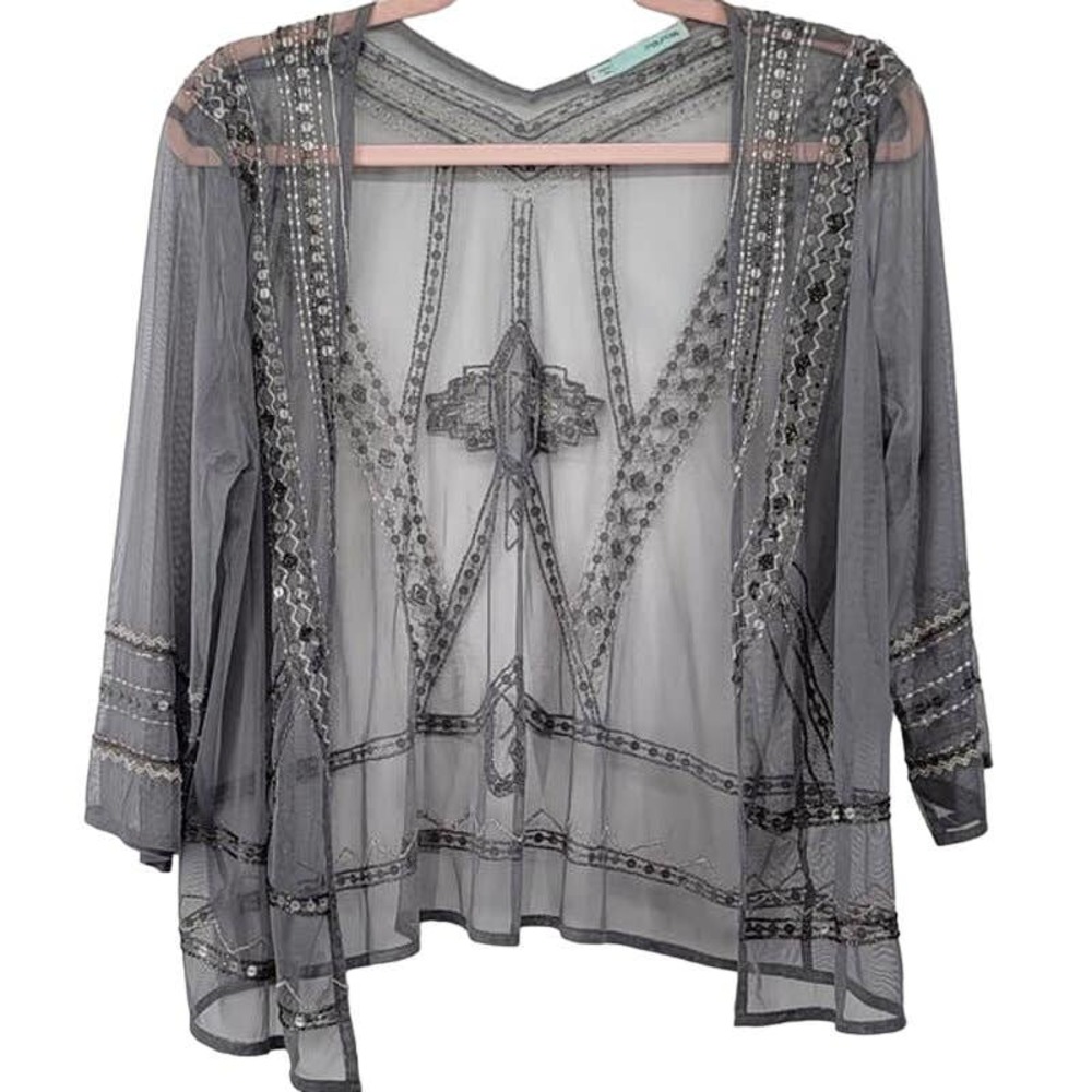 Maurices Sheer Sequins Cardigan Large Grey